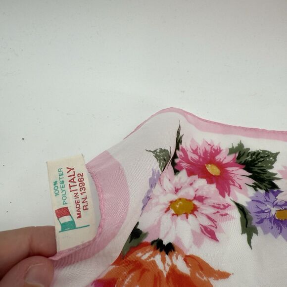 Vintage Unbranded Floral Stripe Square Scarf Italy Accessory - Picture 7 of 10